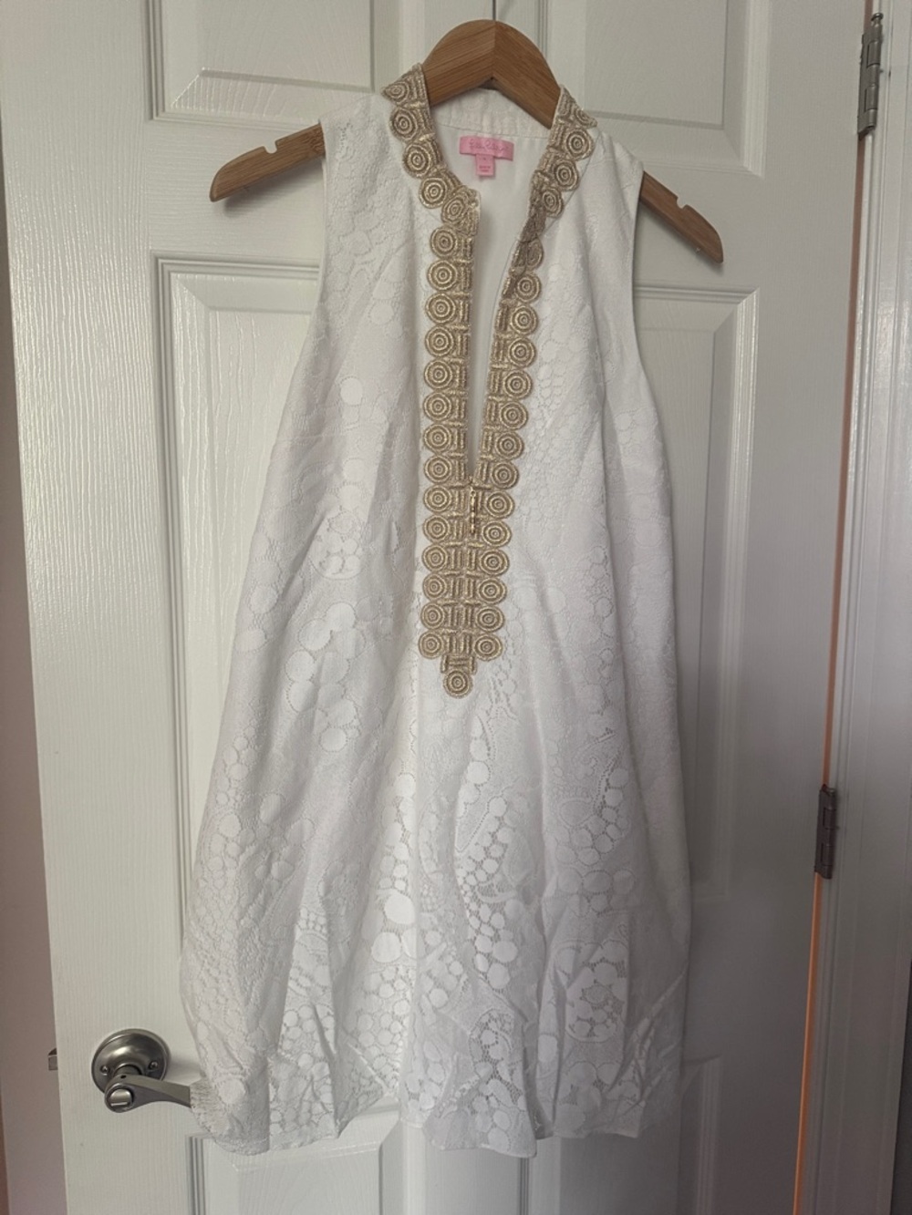 Lilly Pulitzer White Lace Dress with Gold Trim